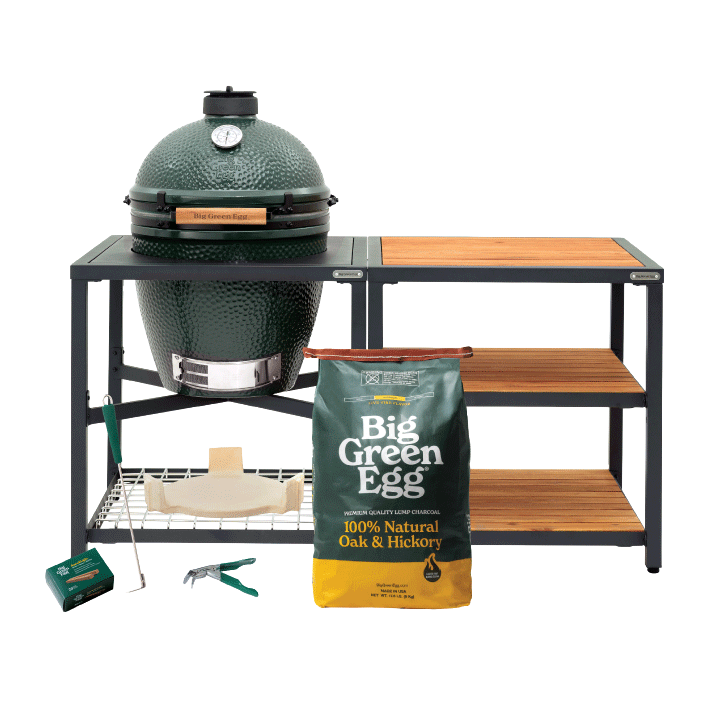 Large Big Green Egg in Modular Nest with Expansion and 3 Acacia Inserts Package