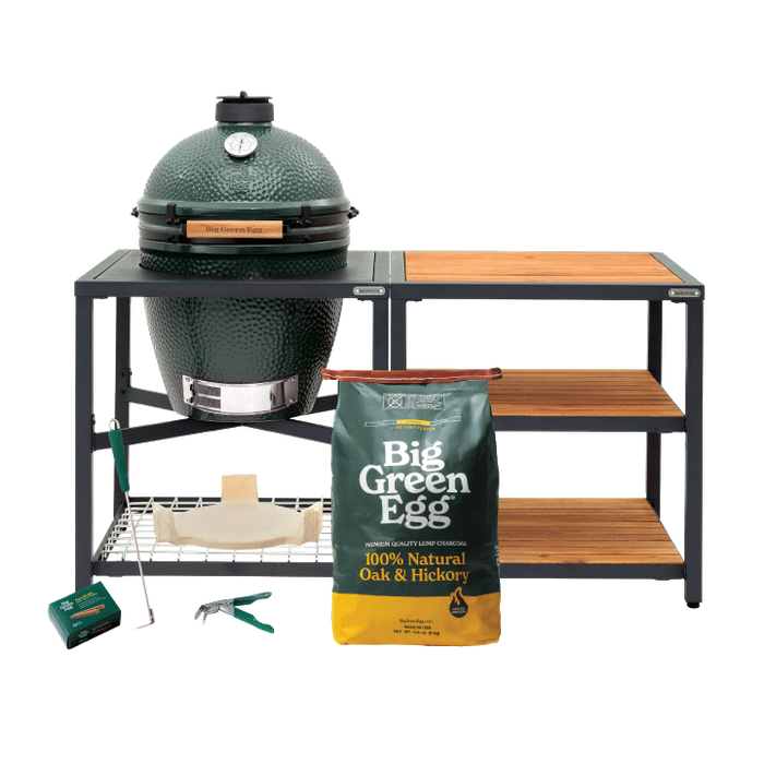 Large Big Green Egg in Modular Nest with Expansion and 3 Acacia Inserts Package